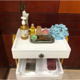  Kệ xe đẩy khung sắt vàng, khay gỗ có học tủ K204-T 