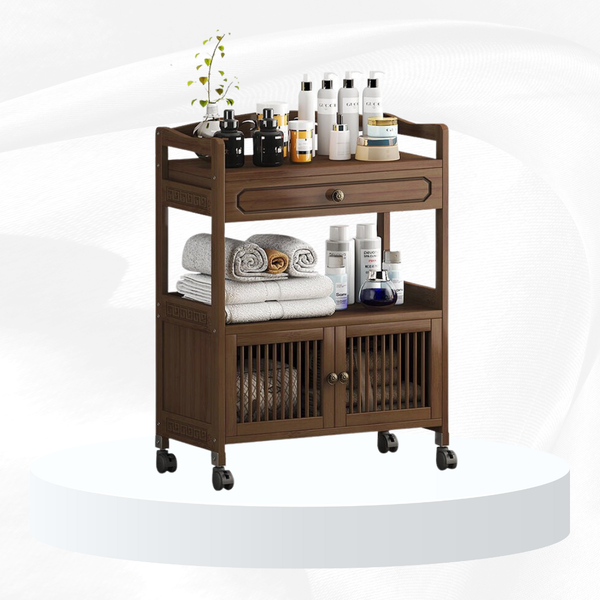  Kệ tre 3 tầng khắc hoa văn có hộc tủ DD48 