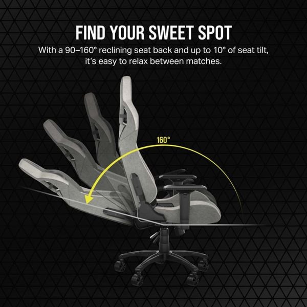  Ghế gaming CORSAIR T3 RUSH | Xám than, 120kg, Chân xoay, Lưng vải (CF-9010056-WW) 