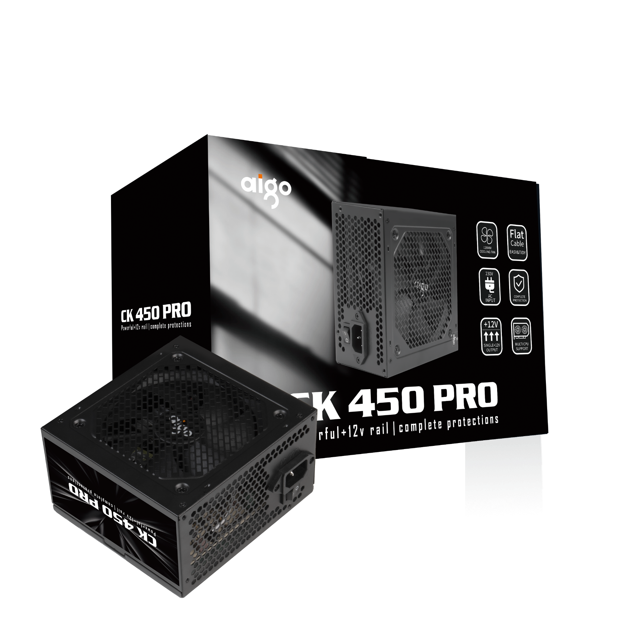 Nguồn Aigo CK450 Pro | 450W, Cáp dẹt đen