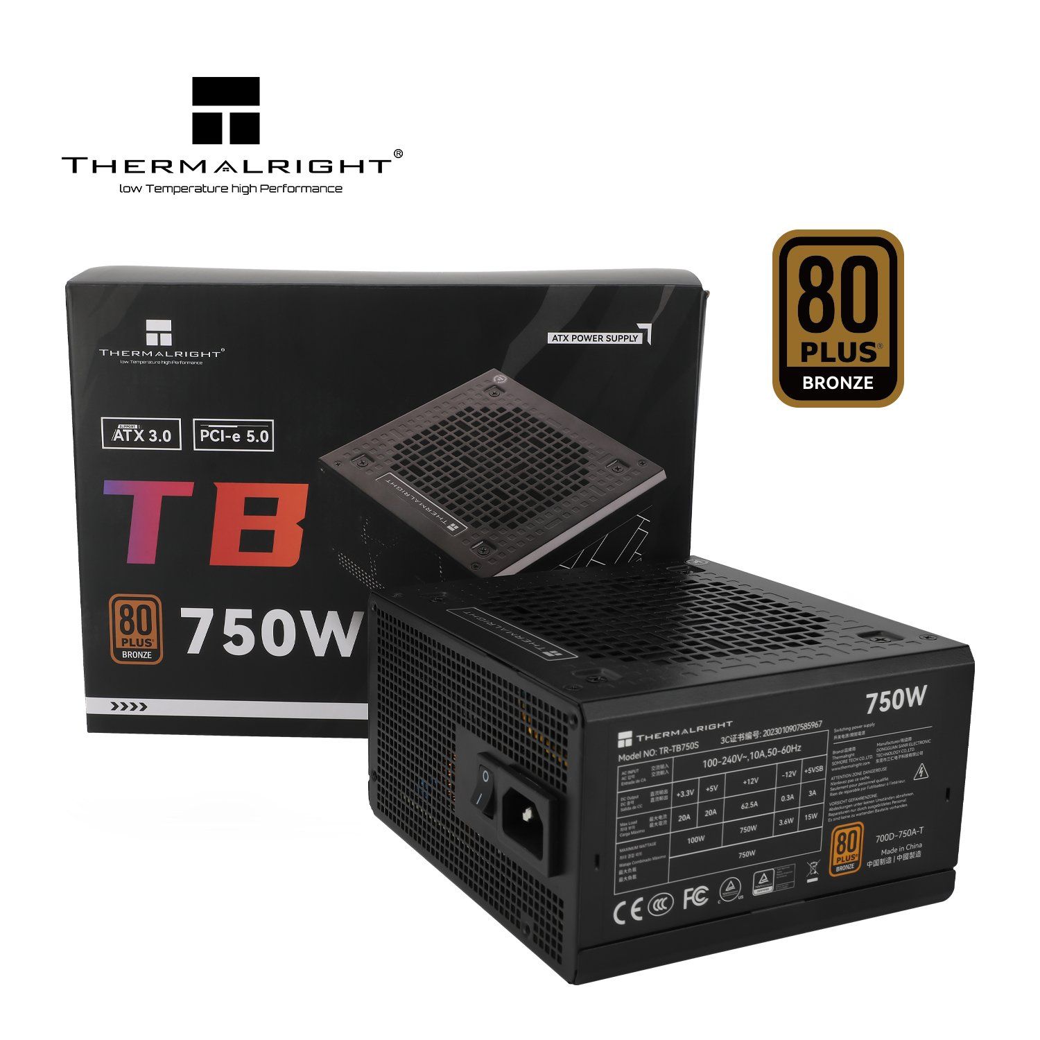 Nguồn máy tính Thermalright TB-750S nhập khẩu - Đen | 750W, 80 Plus Bronze, ATX 3.0