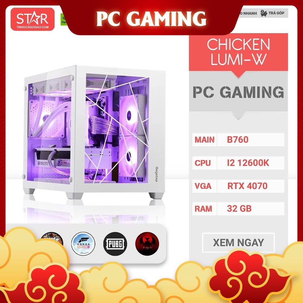 Cấu hình Gaming STAR CHICKEN LUMI WHITE | RTX 4070, Intel