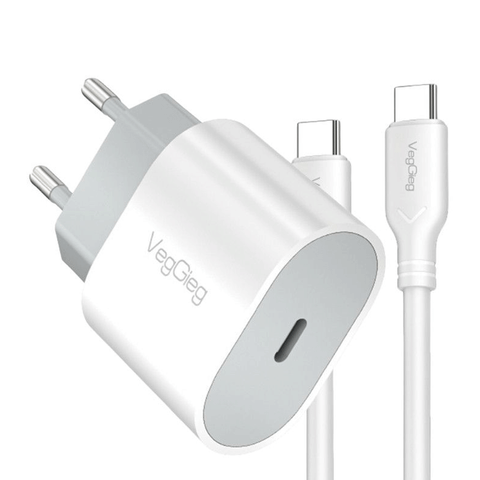 Bộ sạc nhanh Veggieg V-M101 PD20W + Cáp Type C 1.2M (Chuẩn EU)