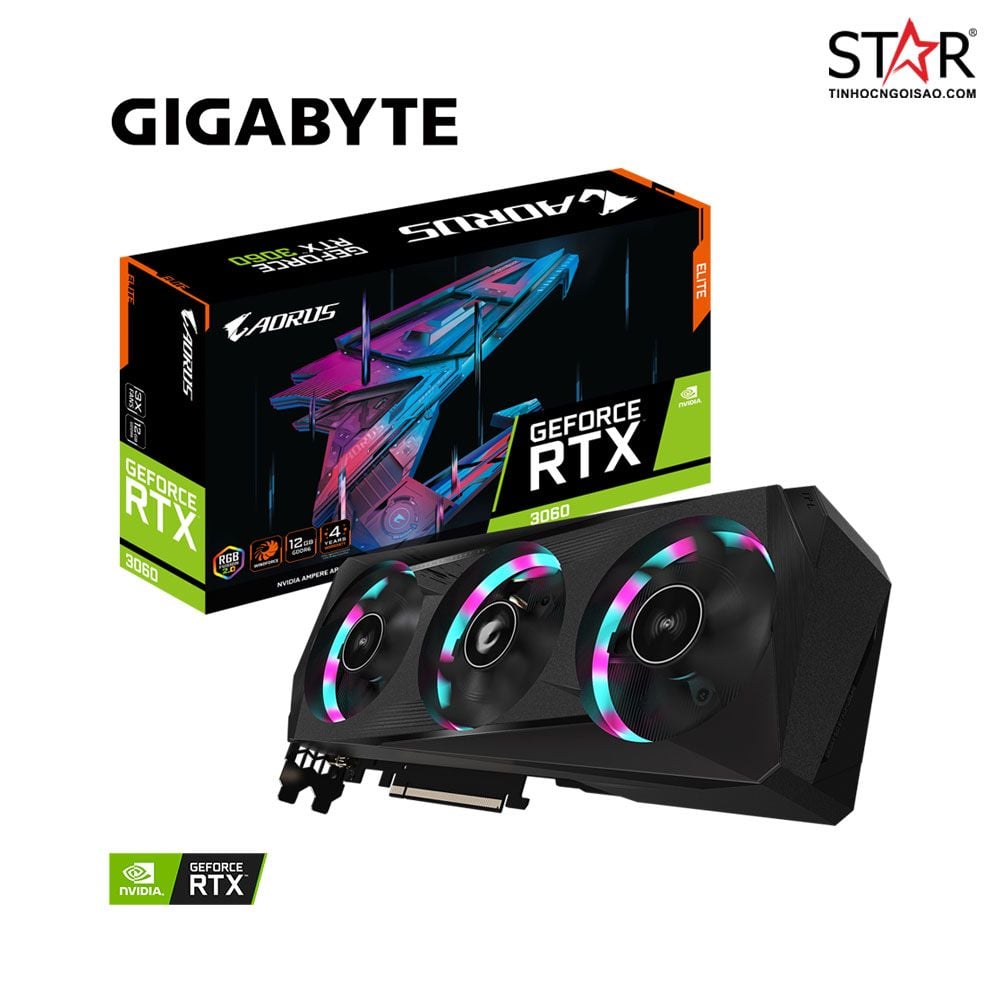 VGA Gigabyte RTX 3060 12GB GDDR6 Aorus Elite V2 (GV-N3060AORUS E-12GBD) (rev. 2.0)