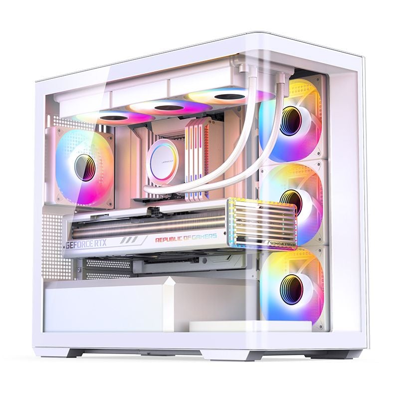 Thùng máy Case Jonsbo D300 - White | Micro-ATX, kính cong