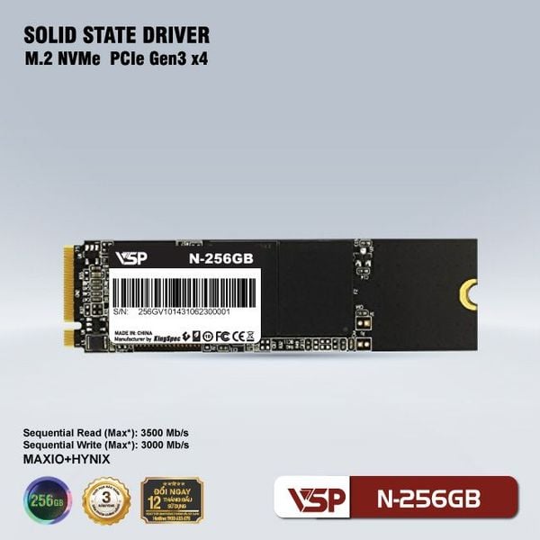  Ổ cứng SSD VSP N 256GB | PCIe Gen3 x4 NVMe, M.2 2280 
