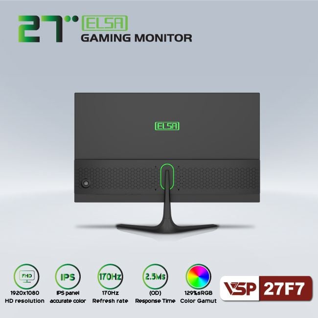 Màn hình Gaming VSP ELSA 27F7 | 27 inch, Full HD, IPS, 170Hz, 2ms, phẳng, đen