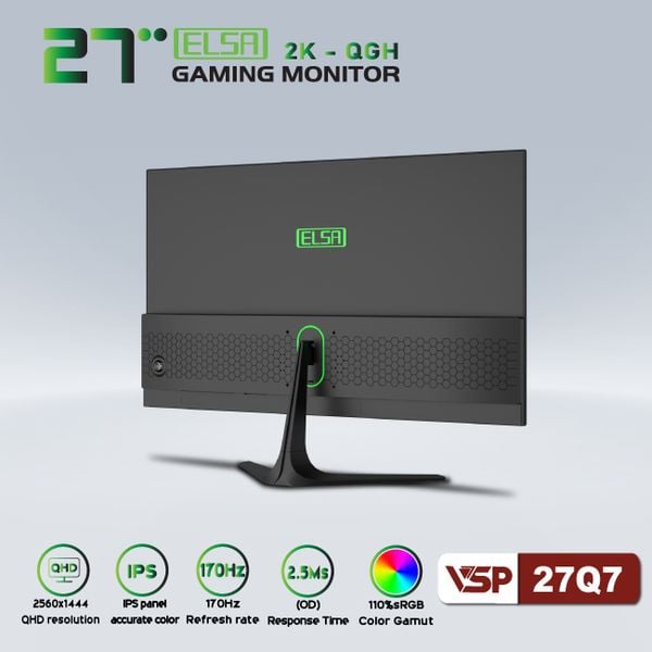  Màn hình Gaming VSP ELSA 27Q7 | 27 inch, 2K, IPS, 170Hz, 2ms, phẳng, đen 