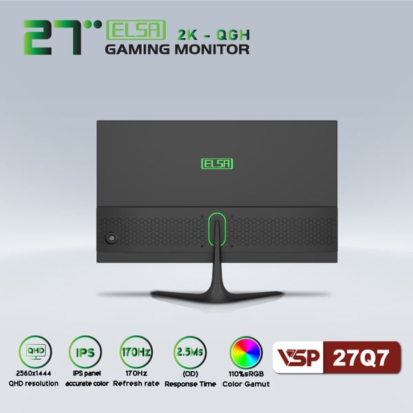  Màn hình Gaming VSP ELSA 27Q7 | 27 inch, 2K, IPS, 170Hz, 2ms, phẳng, đen 