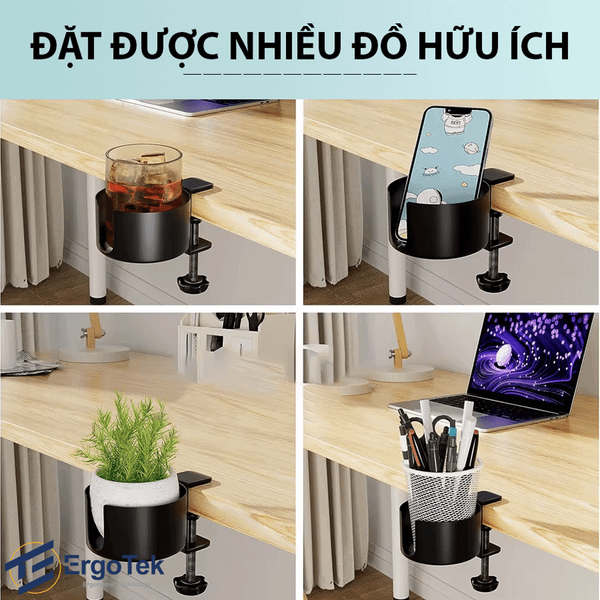  Giá đỡ cốc kẹp bàn Ergotek EP33 - Màu bạc | Hợp kim nhôm, tích hợp móc treo 