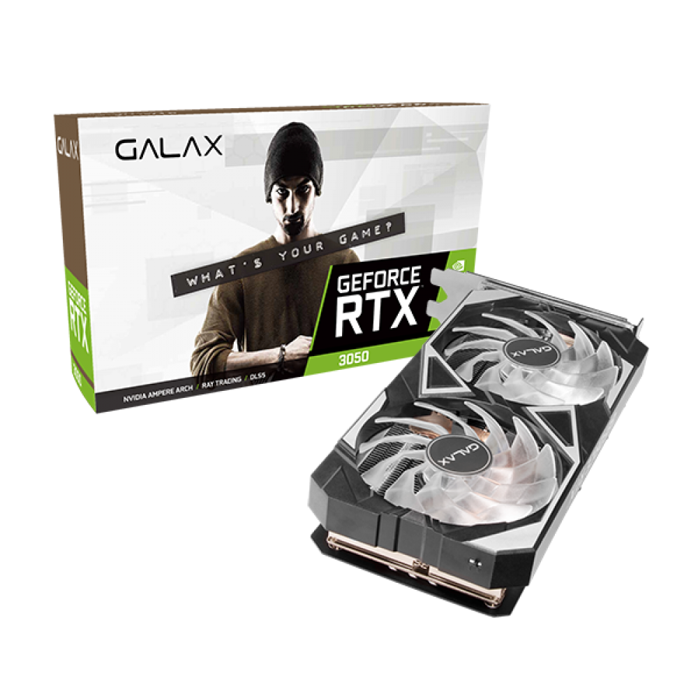 Card màn hình VGA GALAX RTX 3050 8GB GDDR6 EX (1-Click OC) | CUDA 2560, DisplayPort, HDMI, Fan RGB