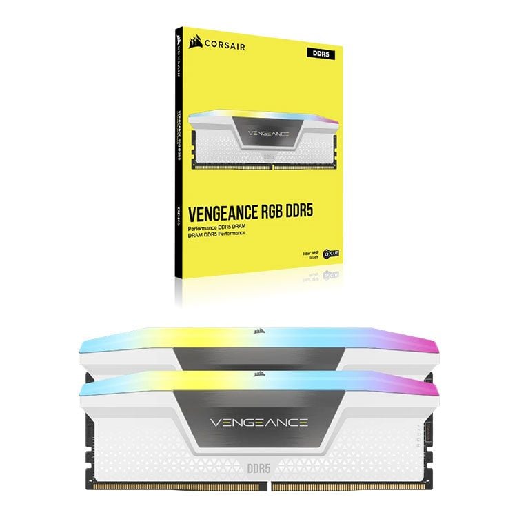 Ram Corsair VENGEANCE RGB 64GB | 2x32GB, DDR5 DRAM, 5600MT/s CL36 Memory Kit - White (CMH64GX5M2B5600C36W)
