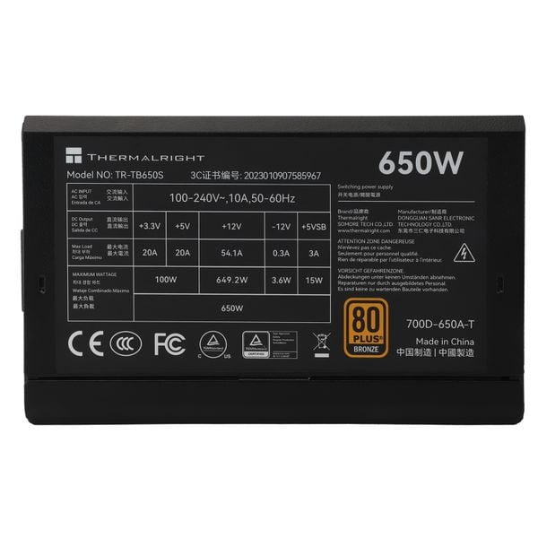  Nguồn máy tính Thermalright Tb-650S 80 Plus bronze Atxb.0 - Đen | Non Modular, ATX 