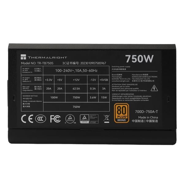  Nguồn máy tính Thermalright Tb-750S 80 Plus bronze Atxb.0 Pcie5.0 (Nk) - Đen | Non Modular, ATX 
