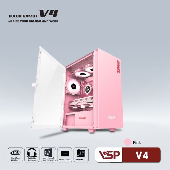 Thùng máy Case VSP V500 - Hồng | Không kèm fan