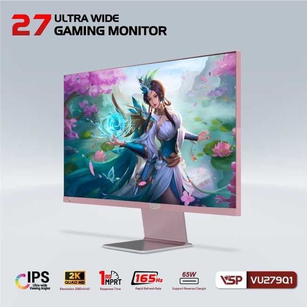  Màn hình VSP VU279Q1 - Pink | 27 inch, 2K, IPS, 165Hz, 1ms, USB C - 65w 