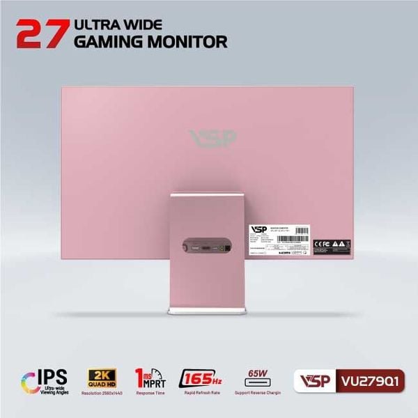  Màn hình VSP VU279Q1 - Pink | 27 inch, 2K, IPS, 165Hz, 1ms, USB C - 65w 