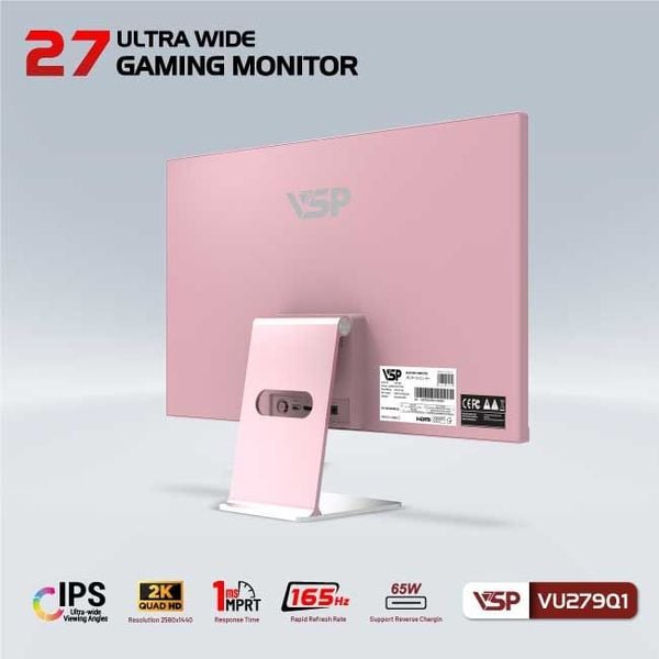  Màn hình VSP VU279Q1 - Pink | 27 inch, 2K, IPS, 165Hz, 1ms, USB C - 65w 