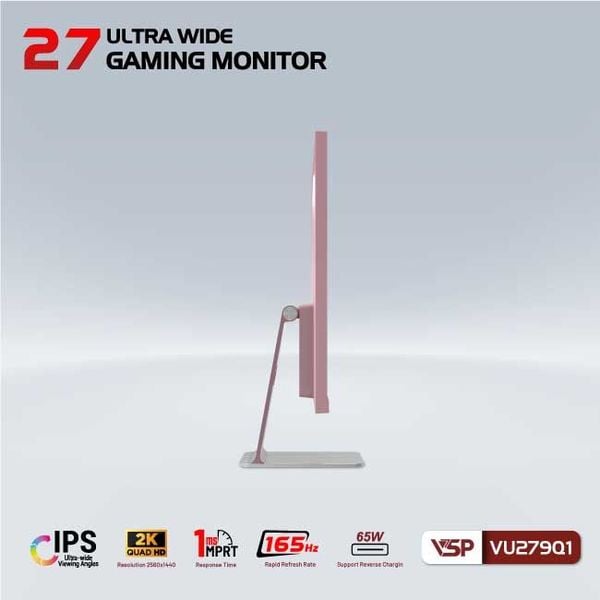  Màn hình VSP VU279Q1 - Pink | 27 inch, 2K, IPS, 165Hz, 1ms, USB C - 65w 