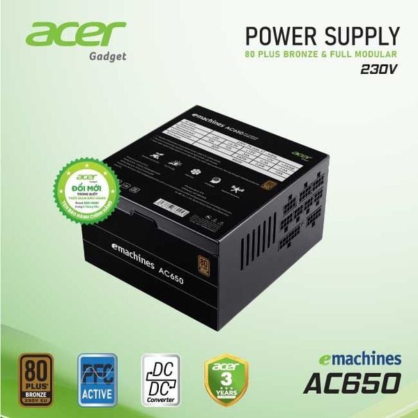  Nguồn máy tính Acer Ac650 80 Plus bronze (180V-230V) | Full-Module 