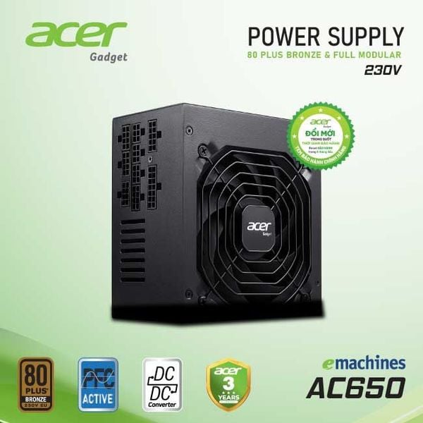  Nguồn máy tính Acer Ac650 80 Plus bronze (180V-230V) | Full-Module 
