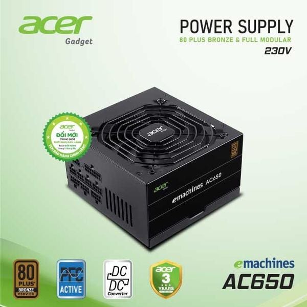  Nguồn máy tính Acer Ac650 80 Plus bronze (180V-230V) | Full-Module 