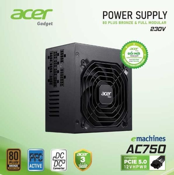  Nguồn máy tính Acer Ac750 80 Plus bronze (180V-230V) | Full-Module Pcie5.0 