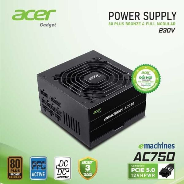  Nguồn máy tính Acer Ac750 80 Plus bronze (180V-230V) | Full-Module Pcie5.0 