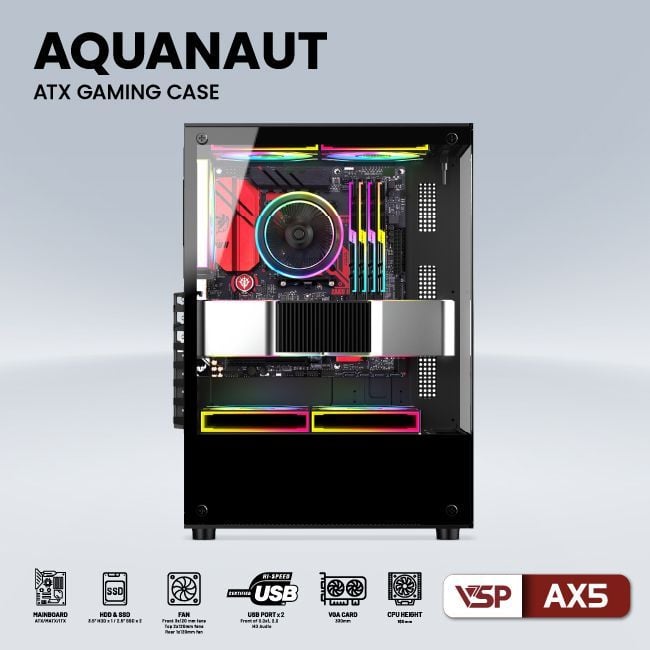 Thùng máy Case VSP Aquanaut AX5 - Black | Mid Tower, ATX