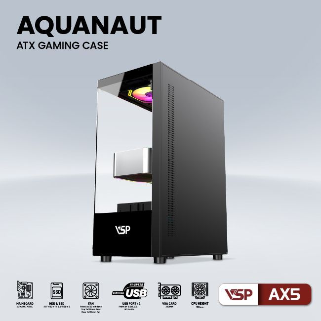 Thùng máy Case VSP Aquanaut AX5 - Black | Mid Tower, ATX
