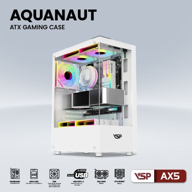 Thùng máy Case VSP Aquanaut AX5 - White | Mid Tower, ATX