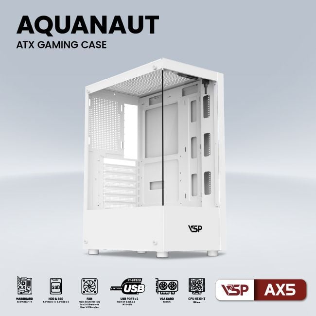 Thùng máy Case VSP Aquanaut AX5 - White | Mid Tower, ATX