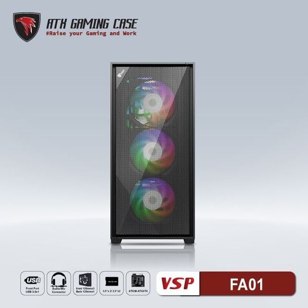  Thùng máy VSP Gaming FA-01 - Black | Support E-ATX, Workstation, Không kèm fan 