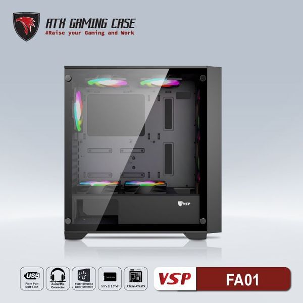  Thùng máy VSP Gaming FA-01 - Black | Support E-ATX, Workstation, Không kèm fan 
