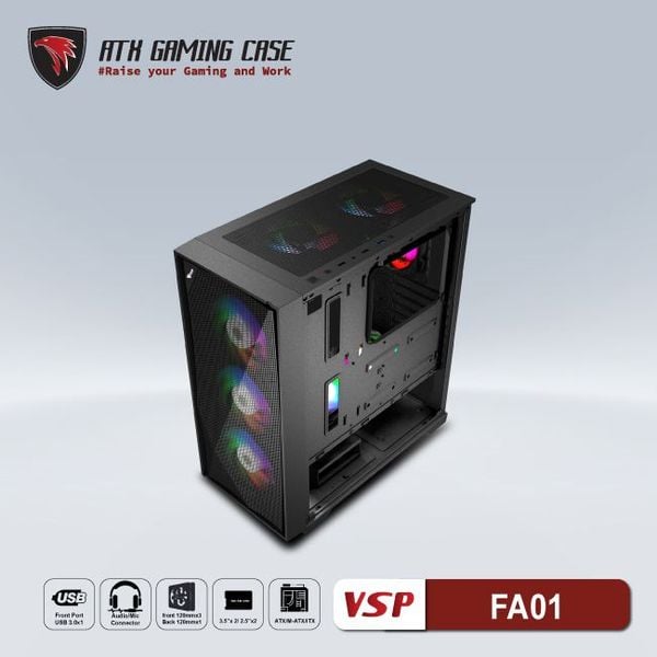  Thùng máy VSP Gaming FA-01 - Black | Support E-ATX, Workstation, Không kèm fan 