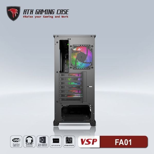  Thùng máy VSP Gaming FA-01 - Black | Support E-ATX, Workstation, Không kèm fan 