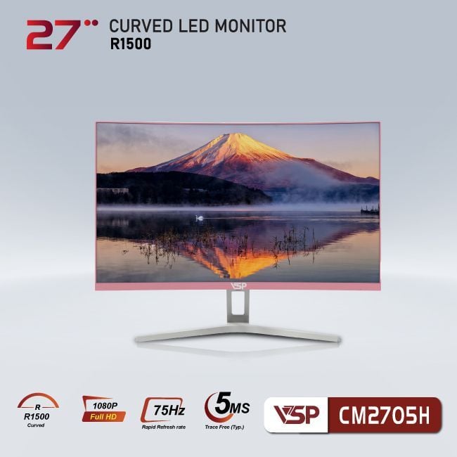 Màn hình Gaming VSP CM2705H Hồng | 27 inch, Full HD, VA, 75Hz, 6ms, cong