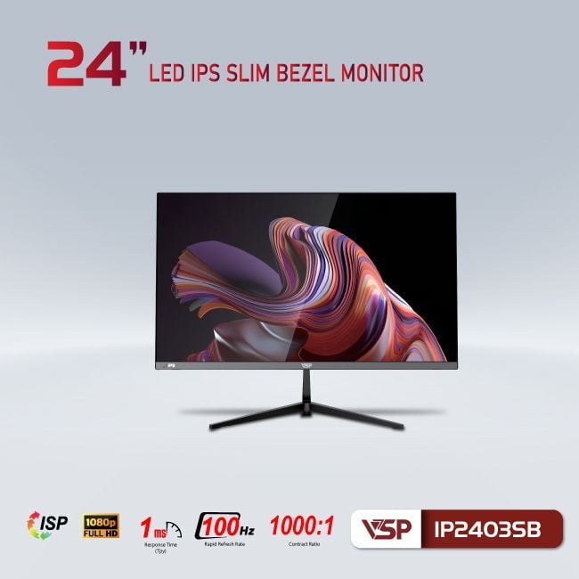 Màn hình VSP IP2403SB Đen | 23.8 inch, Full HD, IPS, 100Hz, 1ms, phẳng