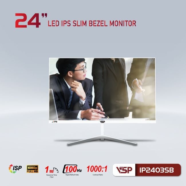 Màn hình VSP IP2403SB Trắng | 23.8 inch, Full HD, IPS, 100Hz, 1ms, phẳng