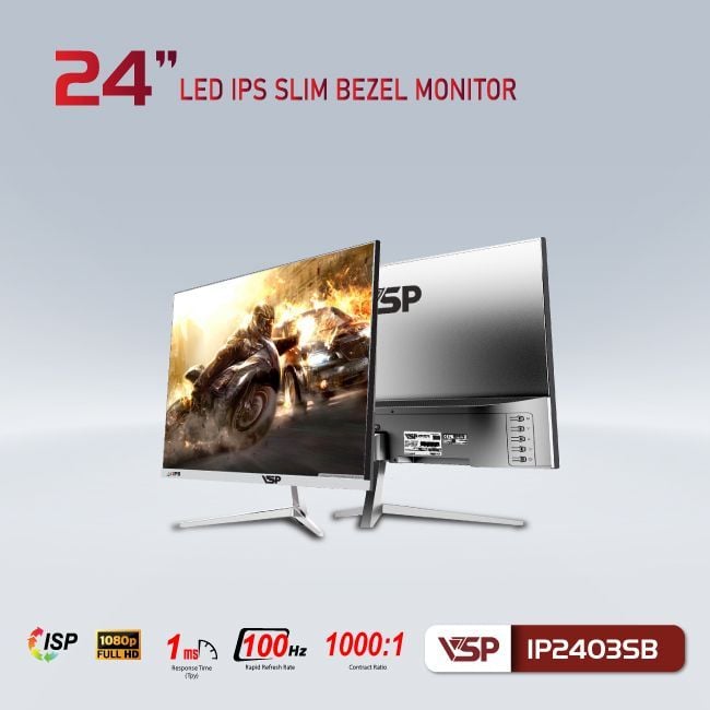 Màn hình VSP IP2403SB Trắng | 23.8 inch, Full HD, IPS, 100Hz, 1ms, phẳng