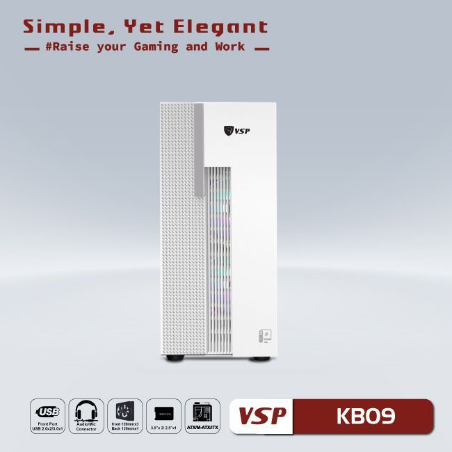 Thùng máy Case VSP ESport Gaming KB09 - Trắng | Nguồn dưới, không fan