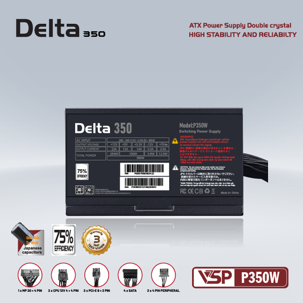  Nguồn máy tính VSP Delta P350 350W | Non Modular, ATX 
