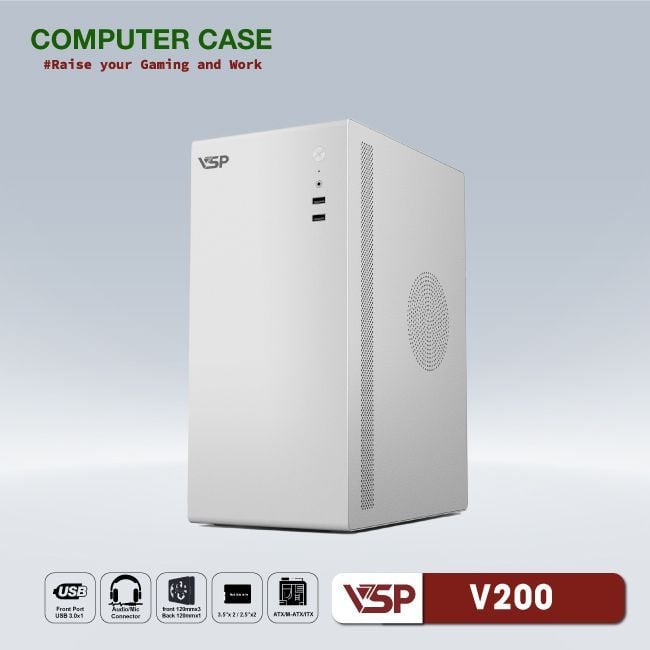 Thùng máy Case VSP V200 - Trắng Bạc