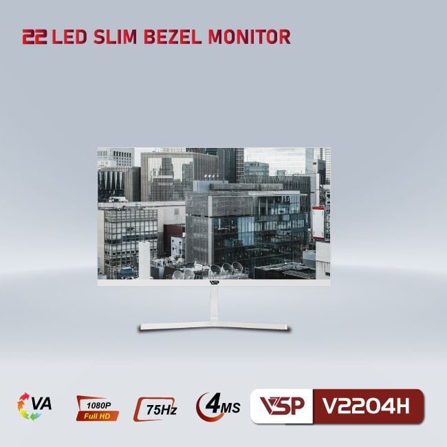 Màn hình VSP V2204H tràn viền - White | 21.5 inch, Full HD, VA, 75Hz, 3ms, phẳng