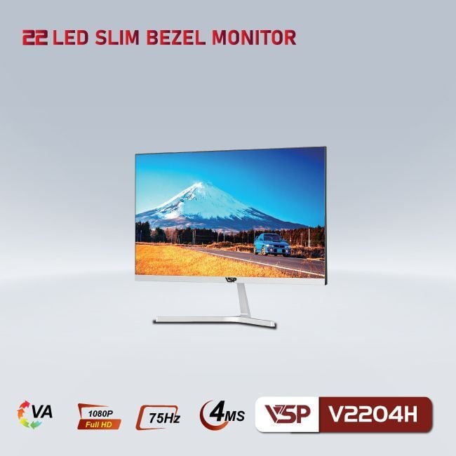 Màn hình VSP V2204H tràn viền - White | 21.5 inch, Full HD, VA, 75Hz, 3ms, phẳng