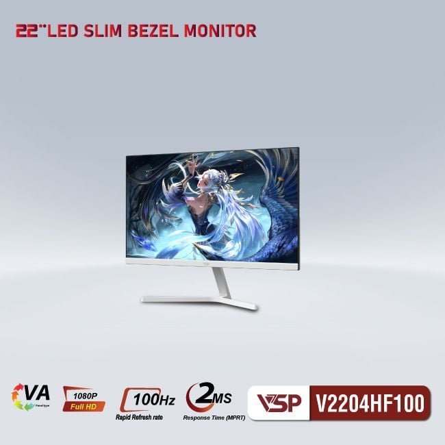 Màn hình VSP V2204HF100 - Trắng | 21.5 inch, Full HD, VA, 100Hz, 2ms, phẳng