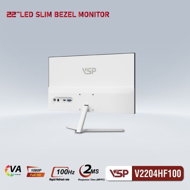 Màn hình VSP V2204HF100 - Trắng | 21.5 inch, Full HD, VA, 100Hz, 2ms, phẳng