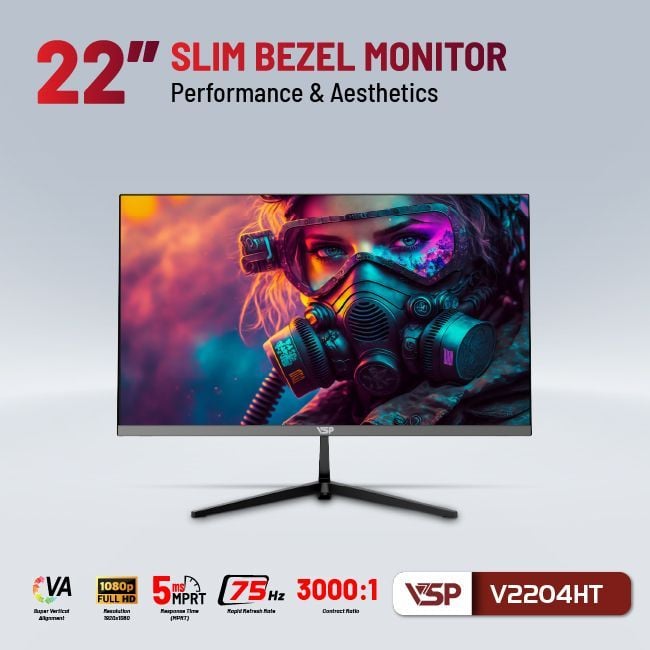 Màn hình VSP V2204HT | 21.5 inch, Full HD, VA, 75Hz, 5 ms, phẳng