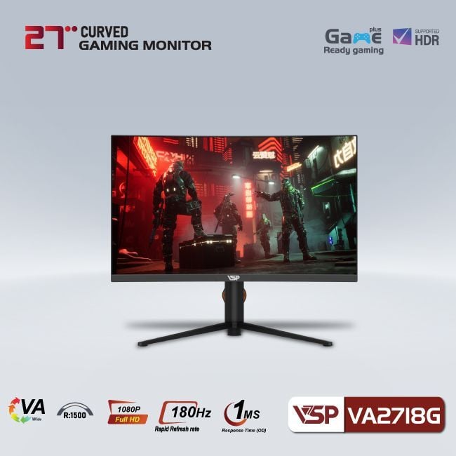 Màn hình Gaming VSP VA2718G | 27 inch, Full HD, VA, 180Hz, 1ms, cong