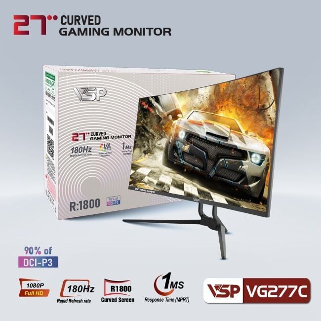 Màn hình Gaming VSP VG277C | 27 inch, Full HD, VA, 180 Hz, 1ms, cong